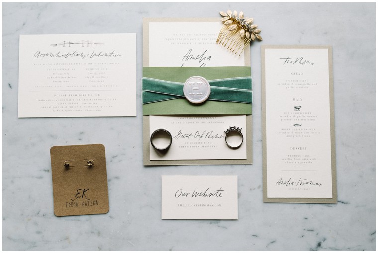 green and white wedding invitations