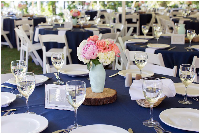 Navy Blue and White Reception Decor