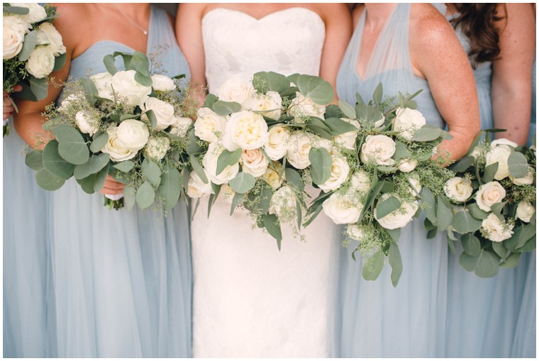 white rose and greenery bridal bouquets