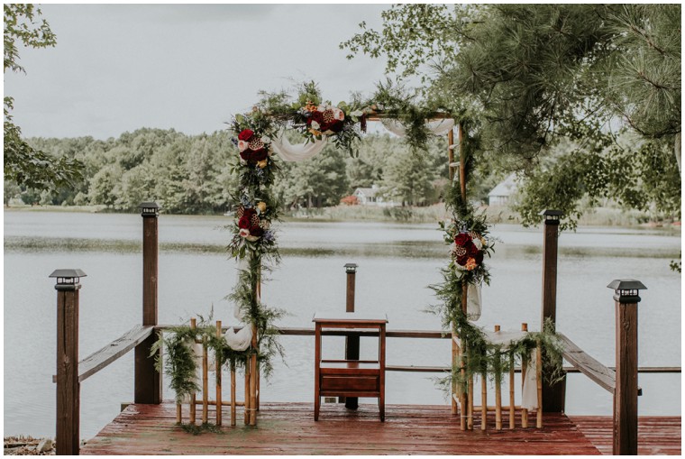burgundy and cream waterfront ceremony arch