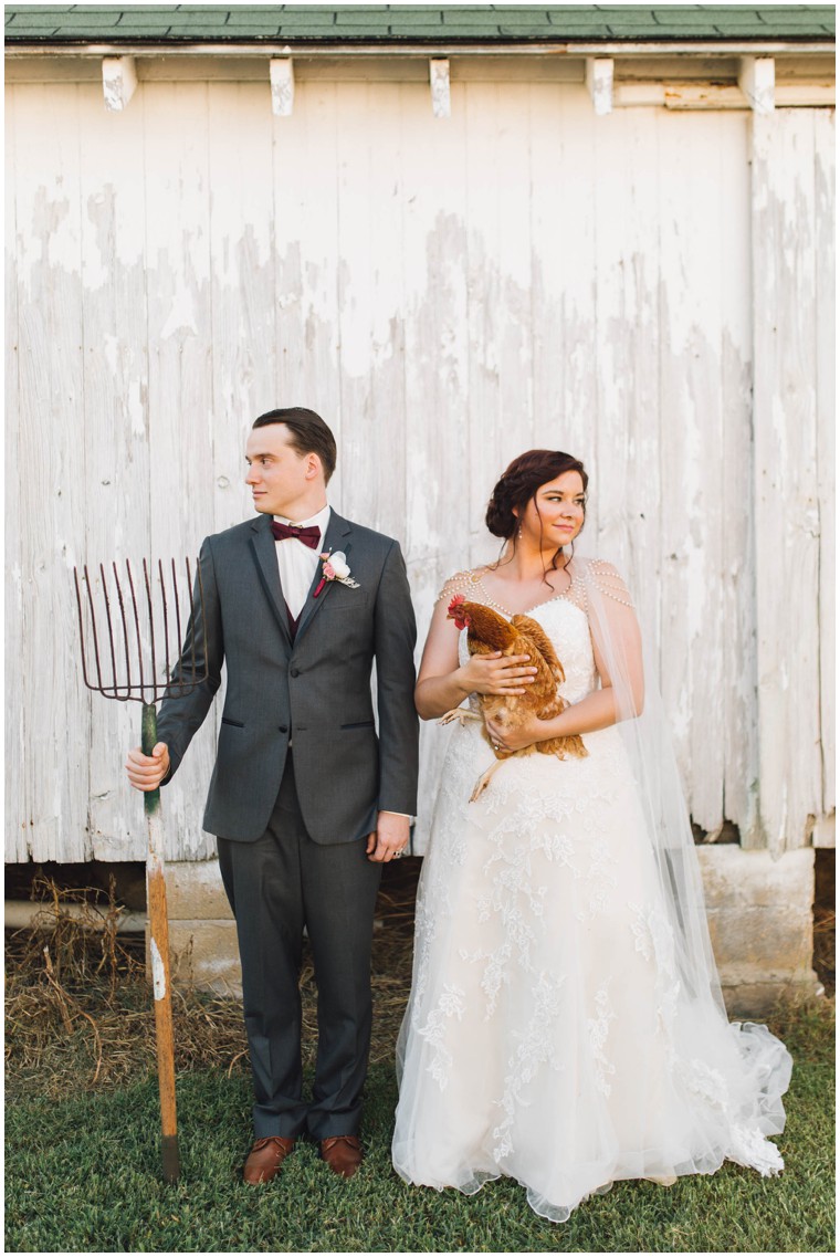 bride and groom rustic farm portrait