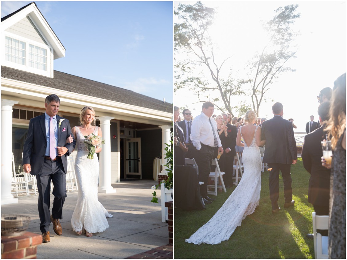 Father walking the bride down the aisle at the Chesapeake Bay Beach Club. | My Eastern Shore Wedding | 