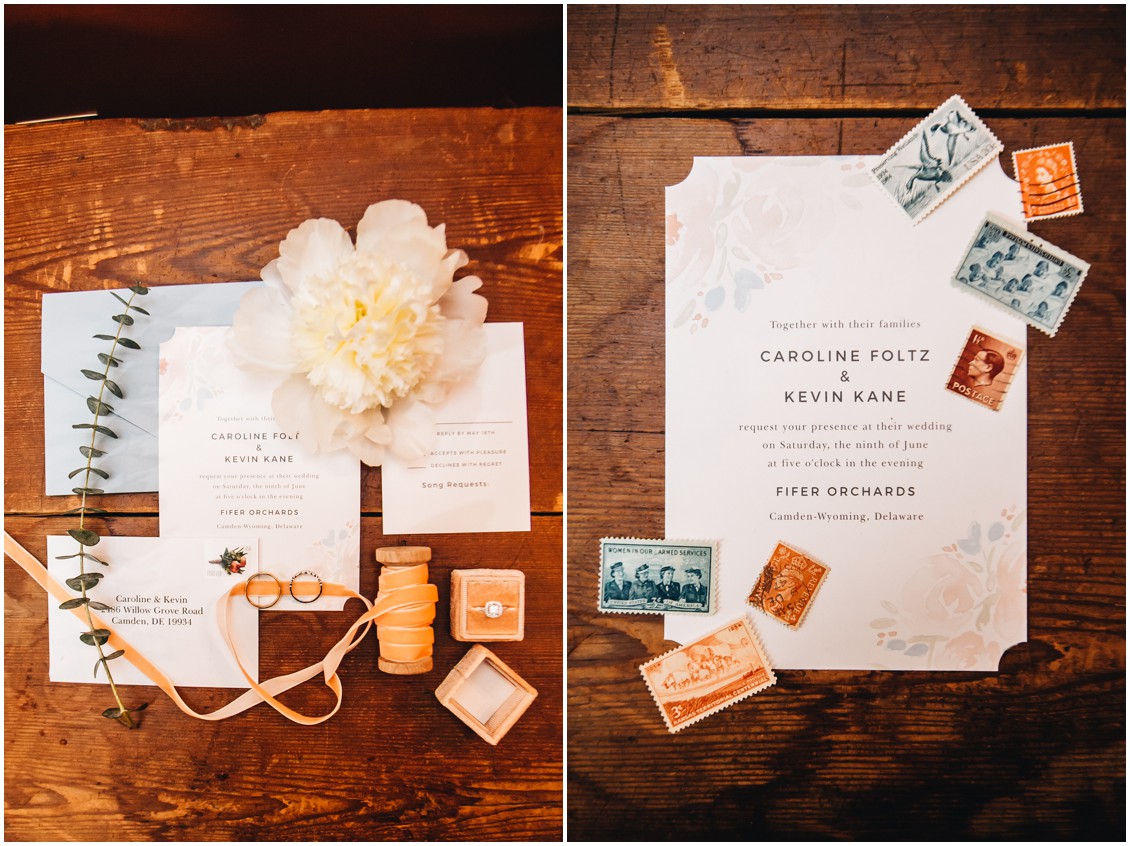Wedding stationery, postage stamps, and the rings. | My Eastern Shore Wedding | 