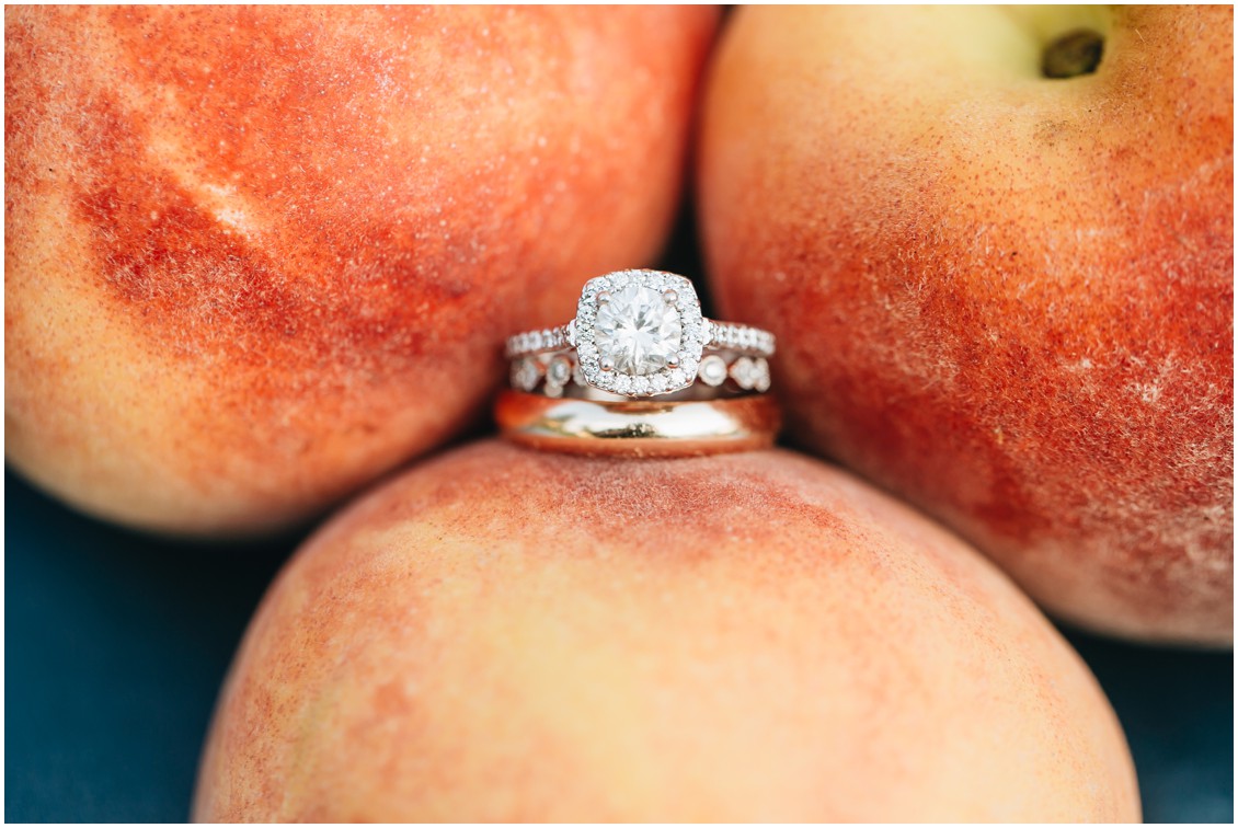 Wedding ring between peaches from Fifer Orchards. | My Eastern Shore Wedding | 