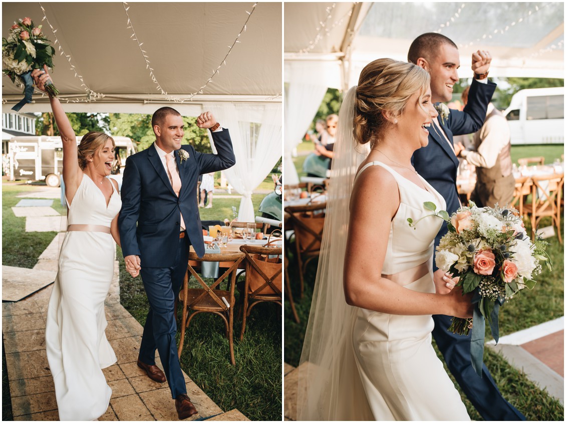 Bride and groom walking into their wedding reception together. | My Eastern Shore Wedding | 