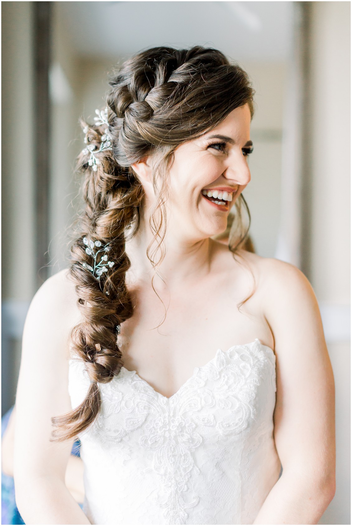 Bride with side braid and strapless wedding gown. | My Eastern Shore Wedding | 