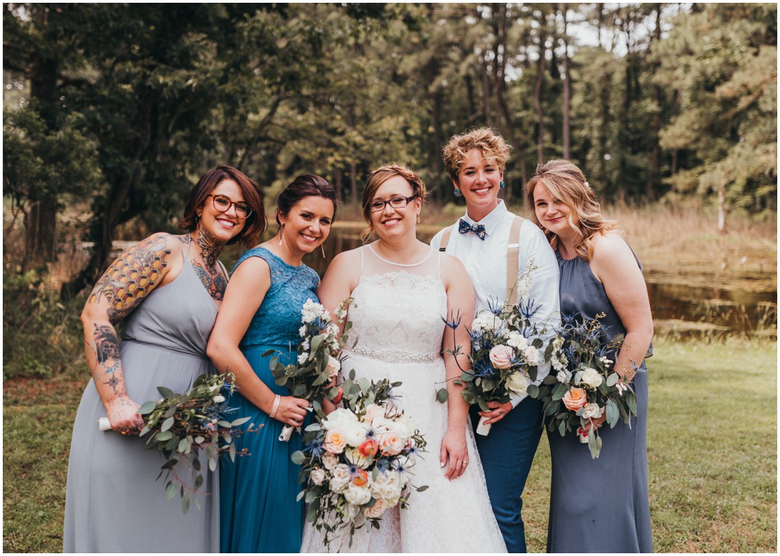 Bride with her bridal party, holding Seaberry Farm bouquets. | My Eastern Shore Wedding | 