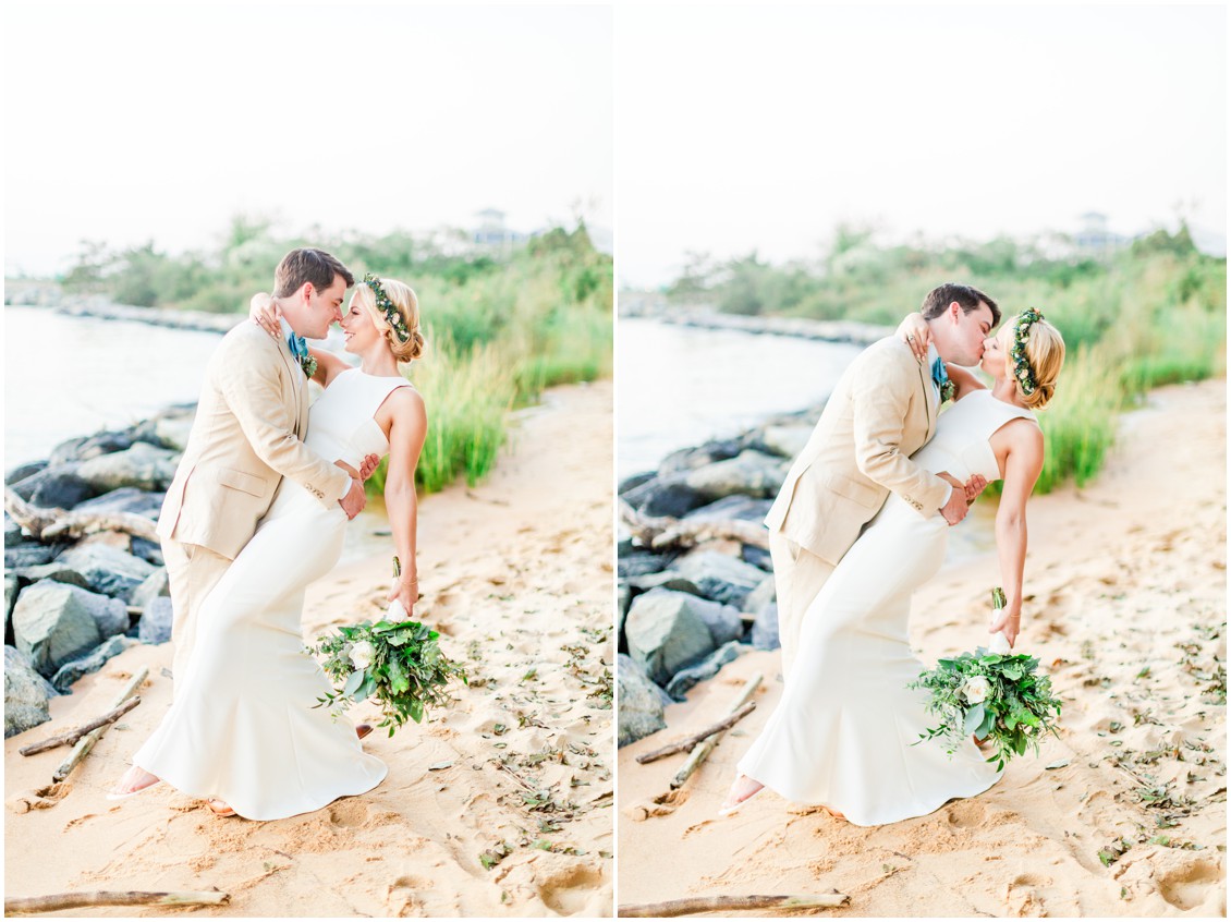 Bride and groom on the beach at Chesapeake Bay Beach Club. | My Eastern Shore Wedding | 