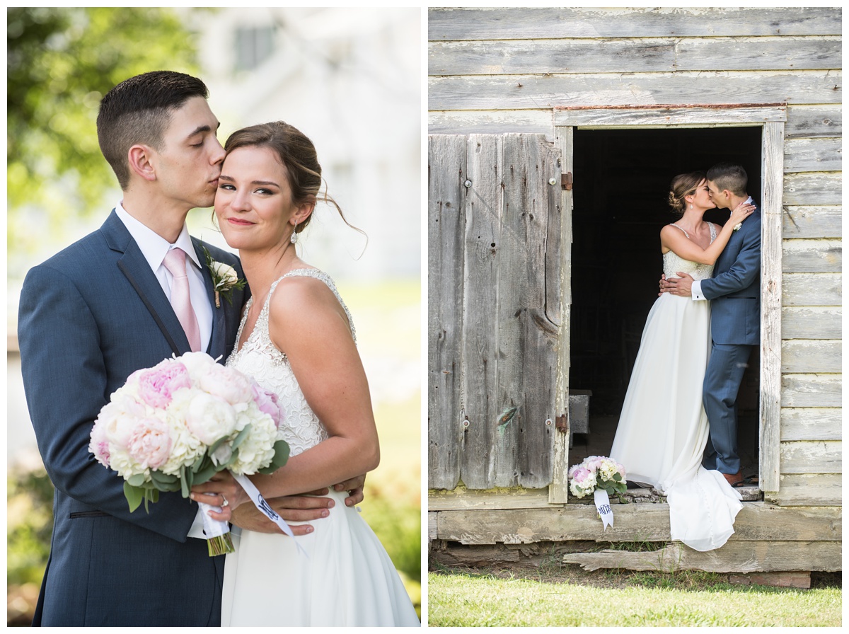 portrait - kissing - just married photo - outdoors at chesapeake bay wedding on maryland eastern shore in the summer in june at the oaks waterfront inn - perfectly charming wedding inspiration | My Eastern Shore Wedding