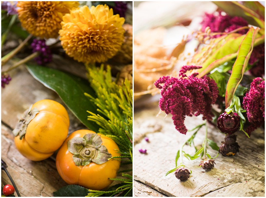 Seasonal colors for a fall centerpiece for an Eastern Shore wedding
