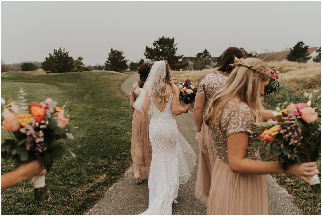 Bride and bridesmaids on golf course | My Eastern Shore Wedding | Bear Trap Dunes | Coastal Tented Events