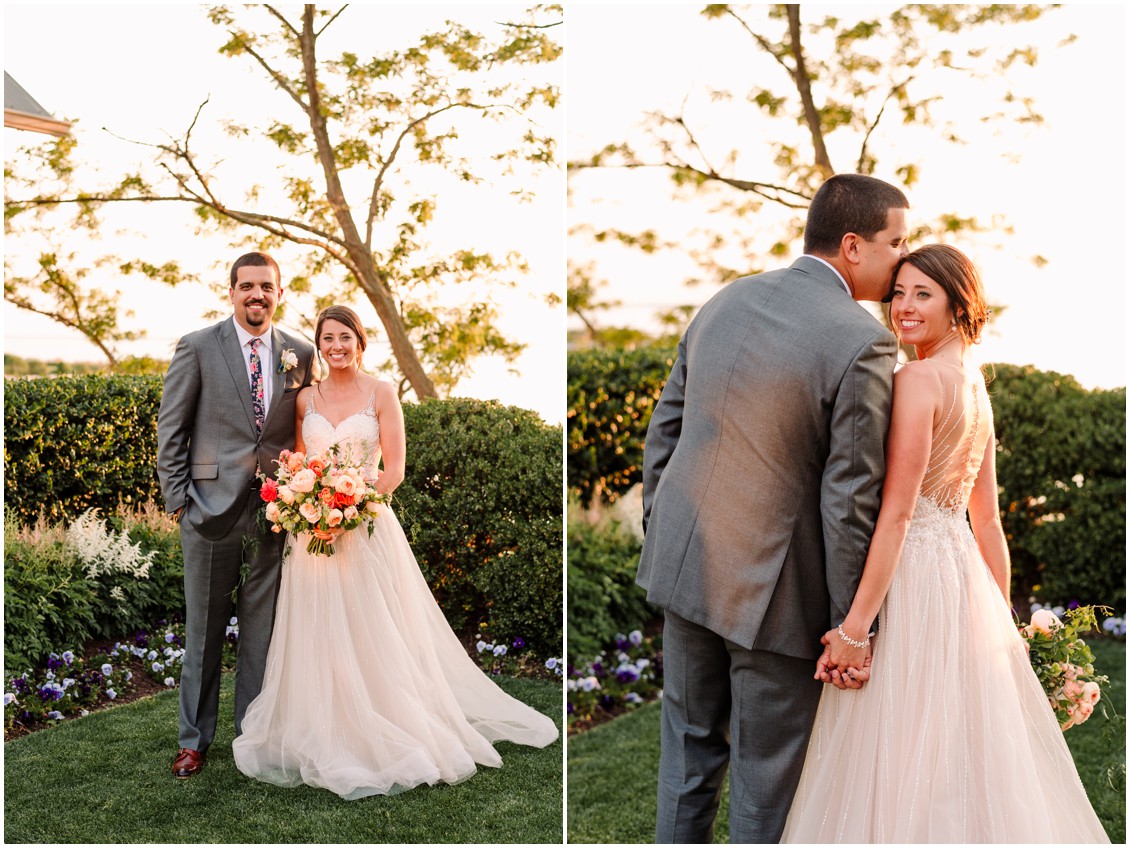 Bride and groom sunset portraits bright bouquet and Bayside | My Eastern Shore Wedding | Chesapeake Bay Beach Club