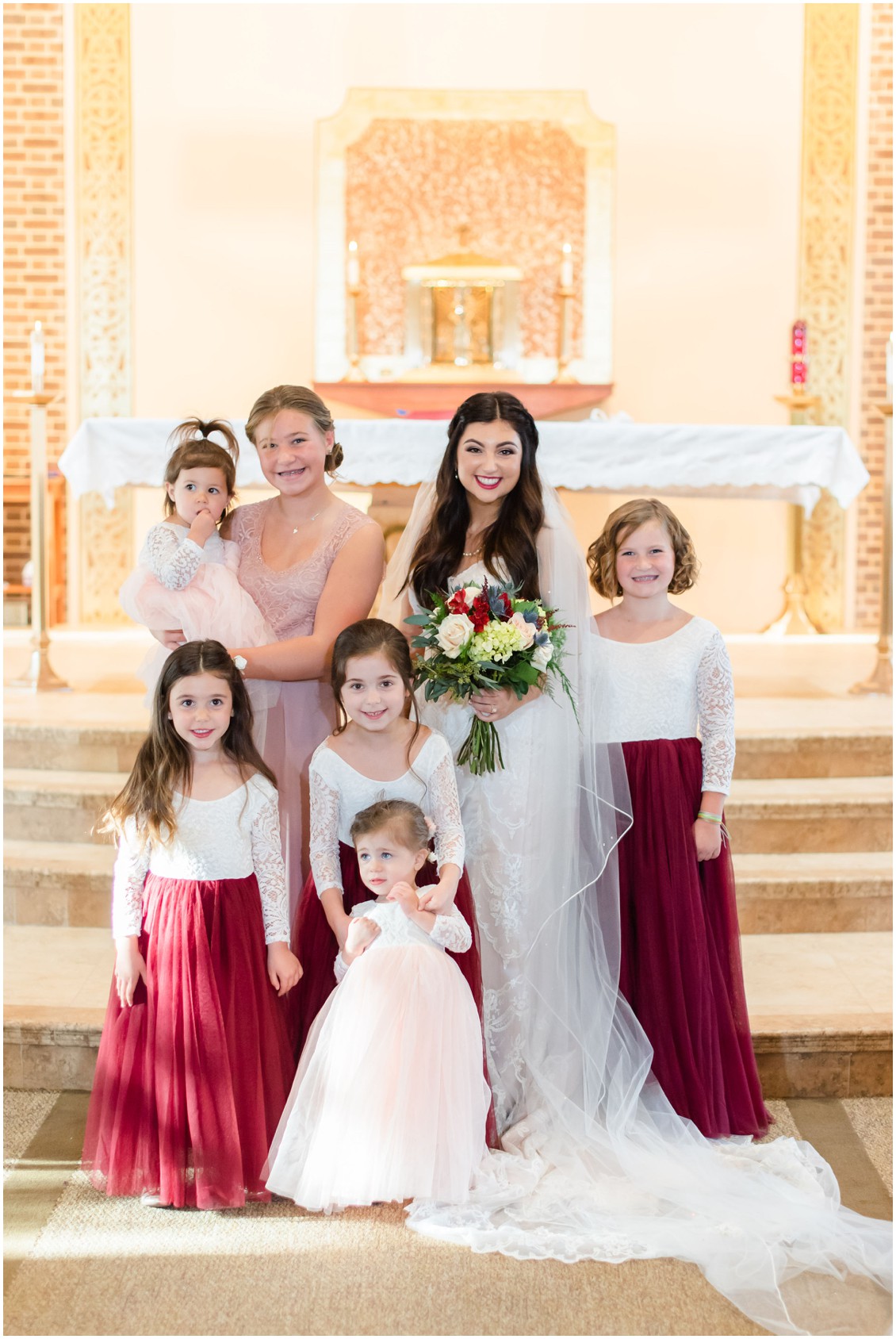 Bride with flower girls portrait in church microwedding | Love will find a way| My Eastern Shore Wedding | Alexandra Kent Photography