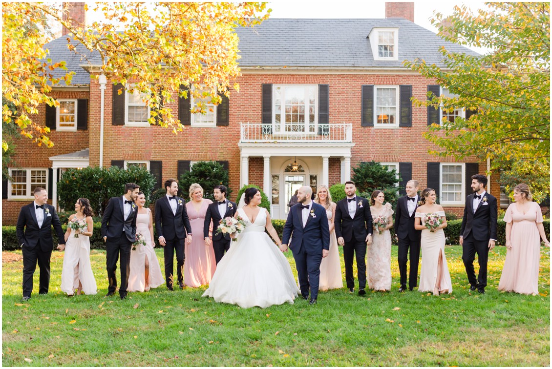 Bridal party with bride and groom glam winter wedding | My Eastern Shore Wedding | Sherwood Florist
