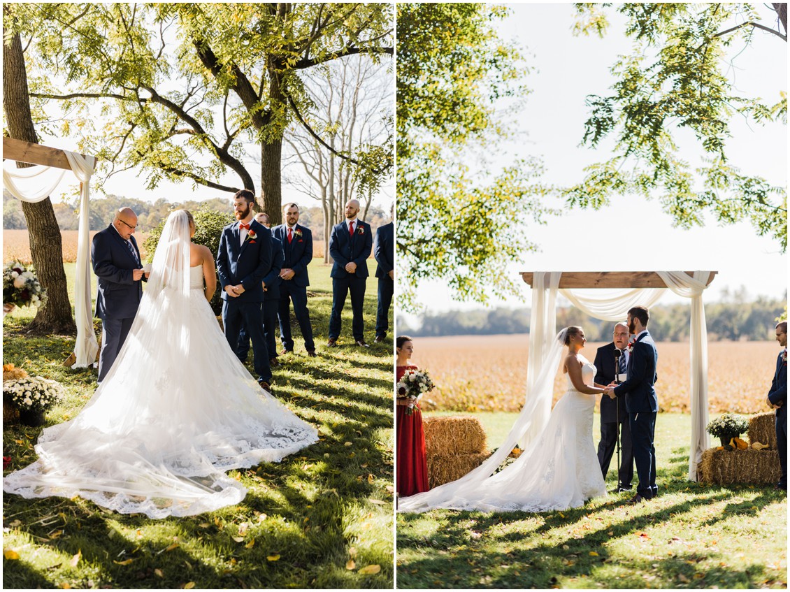 Bride and groom exchanging vows with dad at  sweet as pie DIY Worsell Manor Wedding | My Eastern Shore Wedding