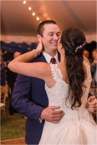 The couple embraces during their first dance to celebrate their new marriage. | My Eastern Shore Wedding | Laura's Focus Photography