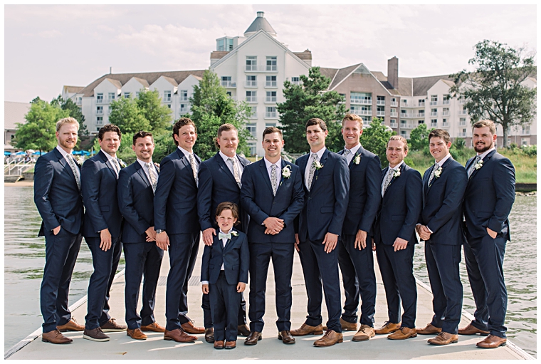 A bridal party portrait of the groom and groomsmen at the Hyatt Regency Chesapeake Bay | Laura's Focus Photography