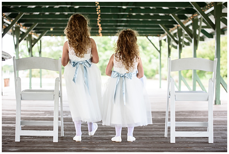 The flower girls enjoy the waterfront on the dock at The Oaks Waterfront Inn  | Kathy Blanchard Photography