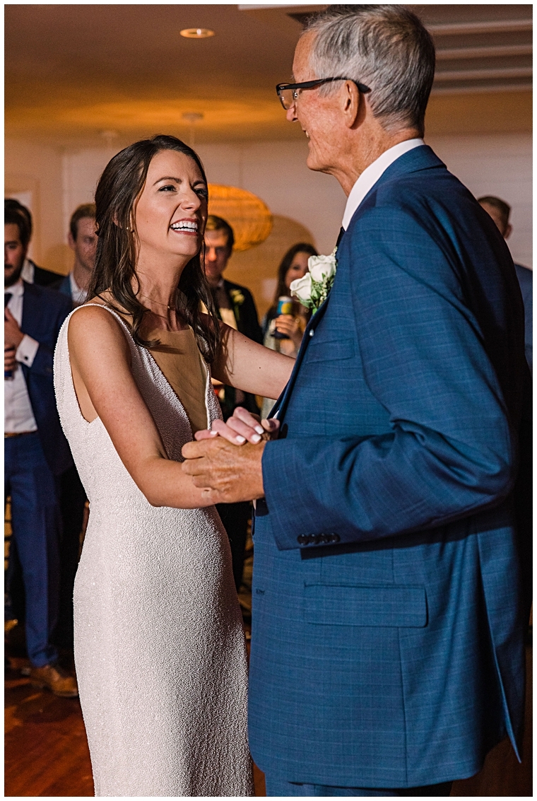The bride enjoys a special dance with her father at the reception at Haven Harbour Marina Resort | Inn at Haven Harbour | Laura's Focus Photography | My Eastern Shore Wedding