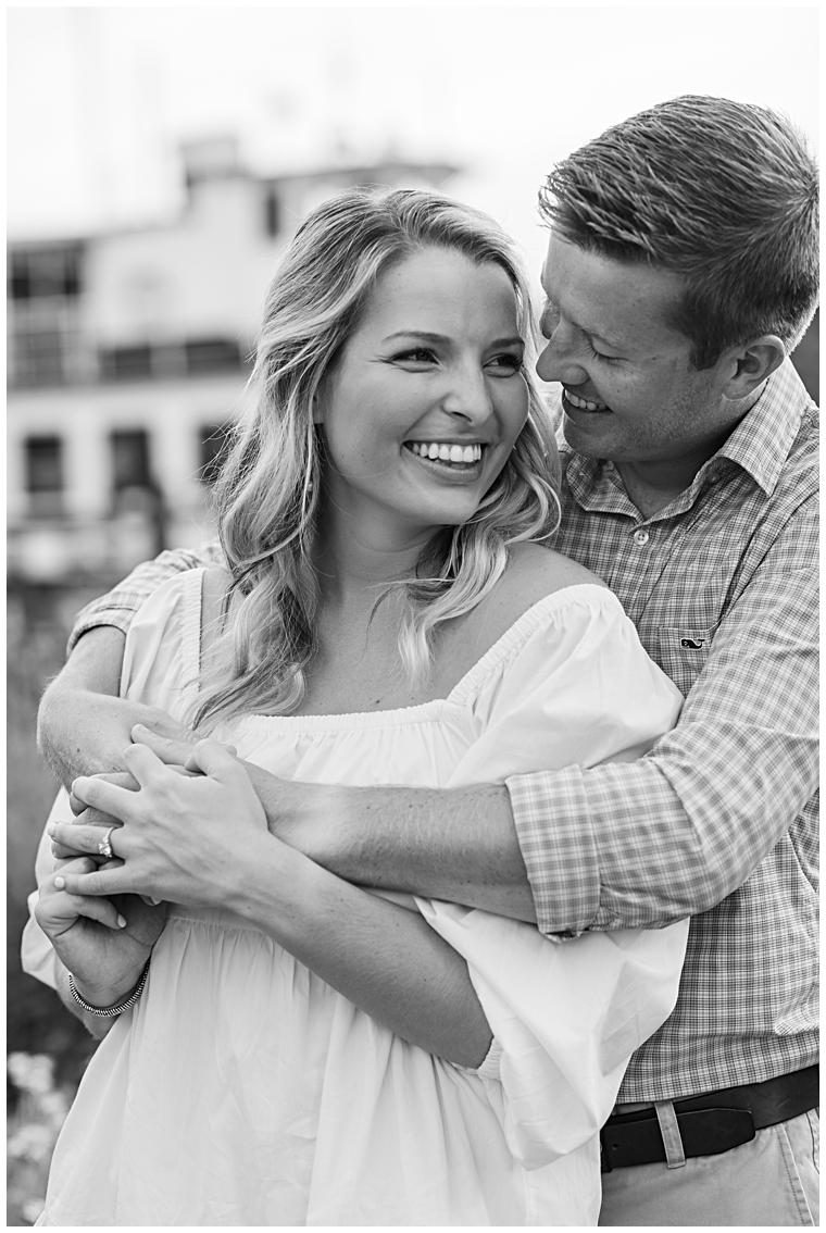 A stunning black and white portrait of the soon to be newlyweds exploring The Chesapeake Bay Maritime Museum | Karena Dixon Photography
