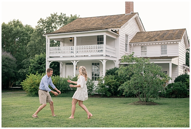 Future bride and groom dance on the lawn at The Chesapeake Bay Maritime Museum
