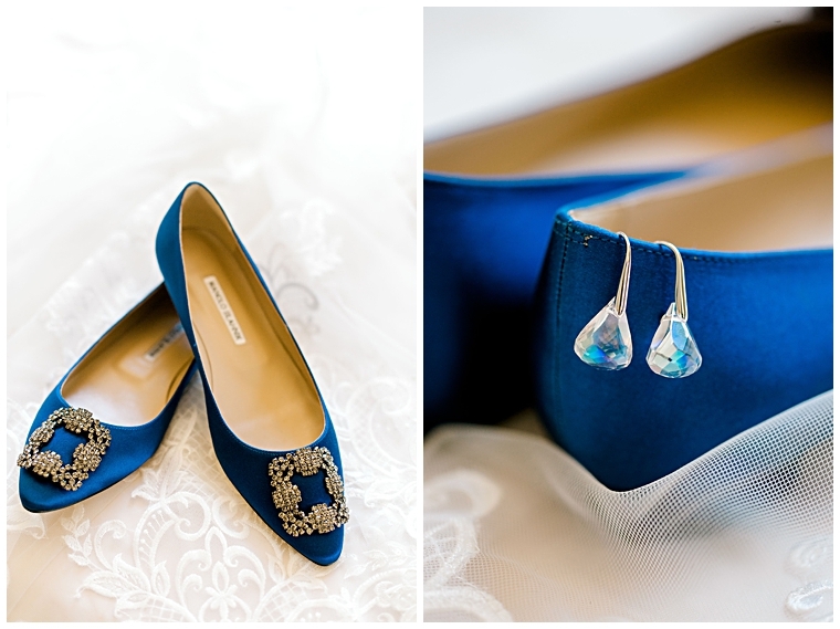 Royal blue shoes and teardrop earrings