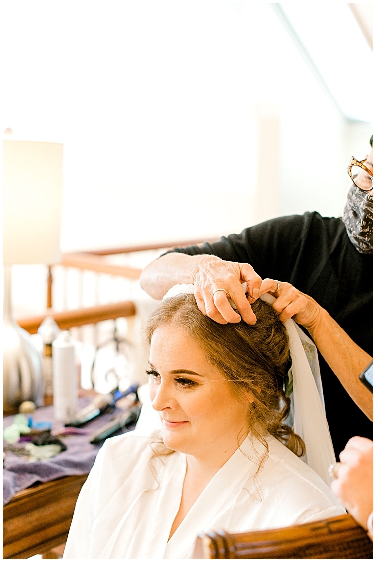 The bride gets her hair done for her wedding day at Great Oak Manor. | My Eastern Shore Wedding
