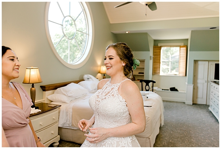 The bride enjoys time with her bridesmaids before the ceremony at Great Oak Manor. | My Eastern Shore Wedding