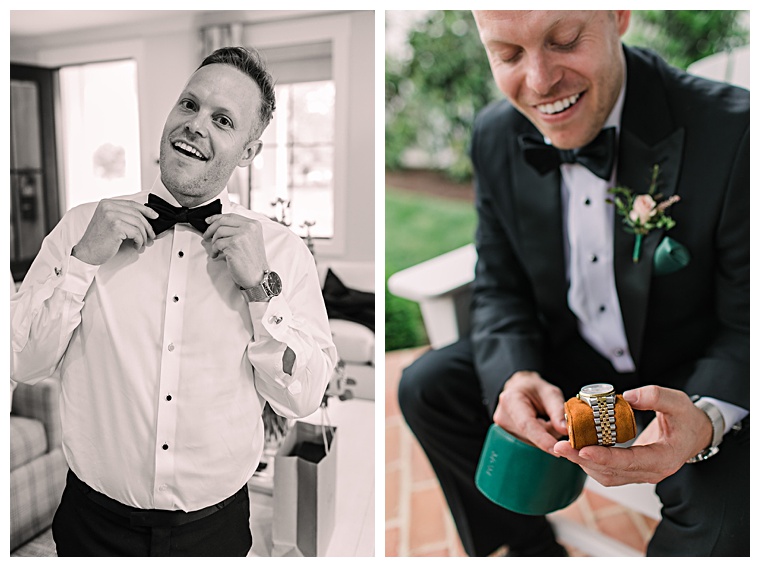 The groom gets ready for the ceremony and receives a wedding gift from his bride | Laura's Focus Photography | My Eastern Shore Wedding