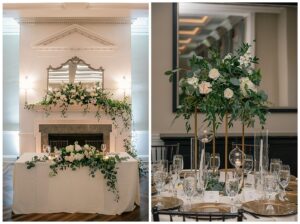 The reception space is decorated with florals and gold details