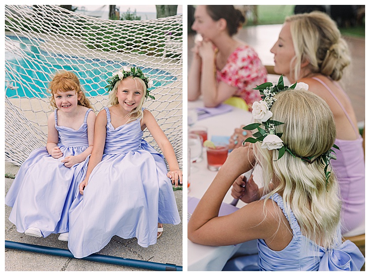 Flower girls enjoy the reception and relax in a hammock at Black Walnut Point Inn | Laura's Focus Photography
