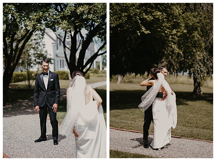 An adorable first look moment with the bride and her father