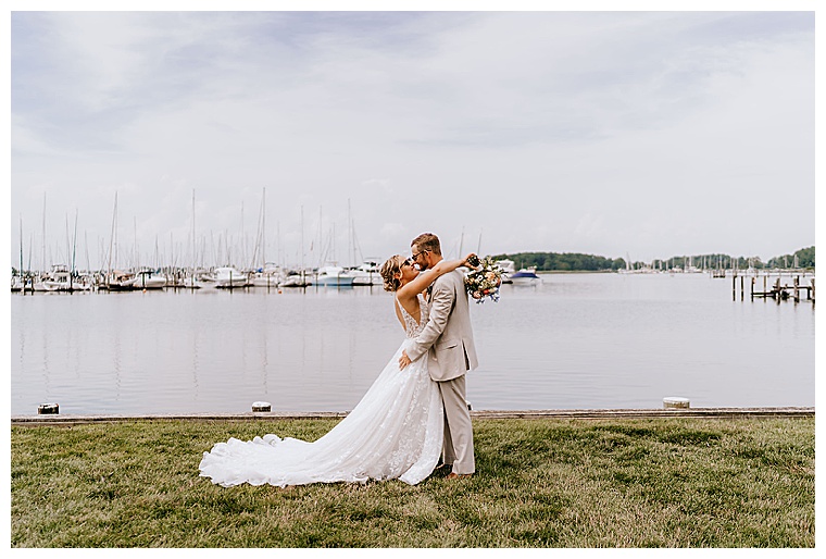 On the lawn at the Inn at Haven Harbour, the soon to be newlyweds share a private moment before the ceremony