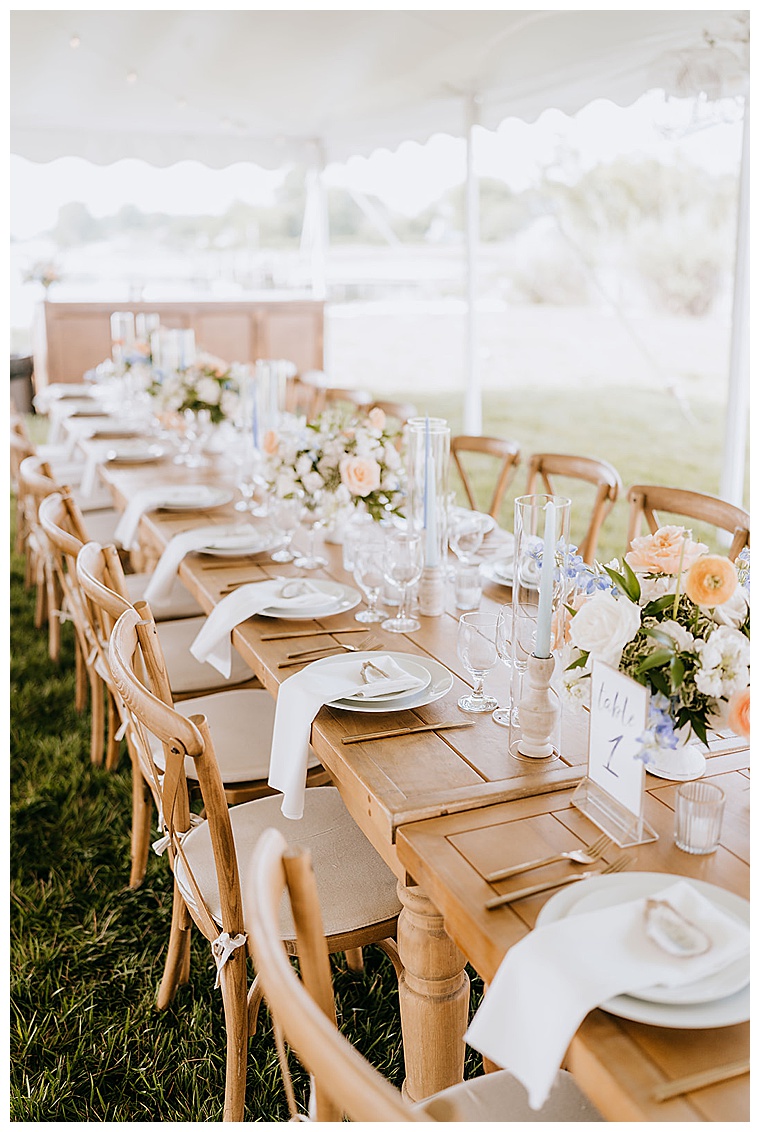 A rustic farmhouse style dinner table for guests at the Inn at Haven Harbour