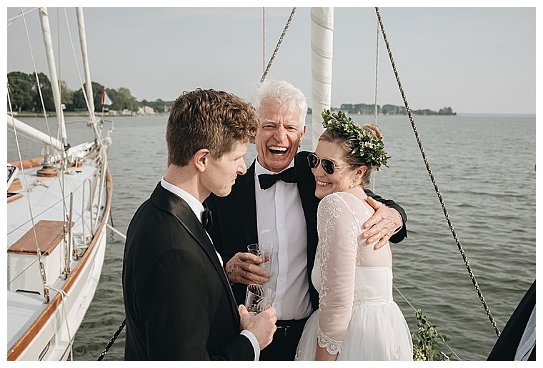 All smiles on the Tred Avon River for this romantic wedding cruise