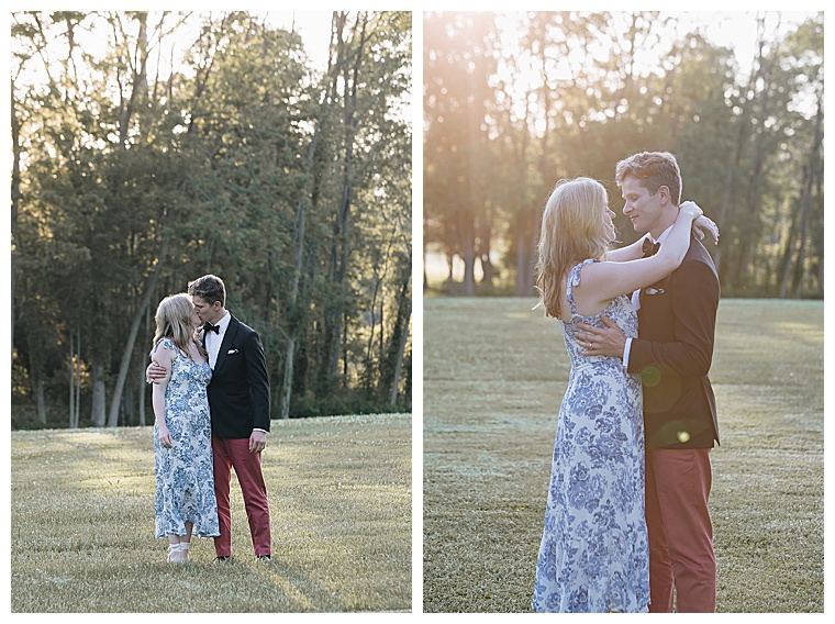 These sweet newlyweds share a private moment before they enter their reception, enjoying the golden hour sunset in Oxford MD | My Eastern Shore Wedding