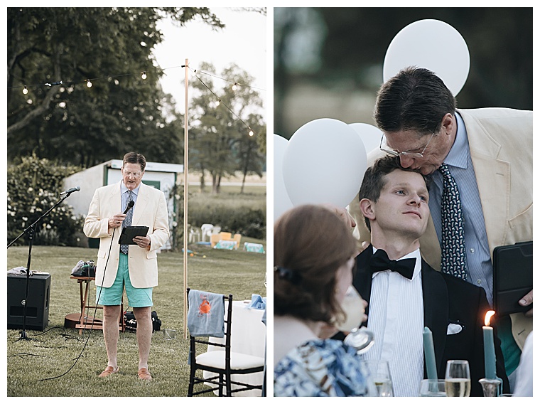 Toasts to the newlyweds at this backyard Oxford MD wedding