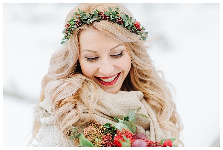 portrait of a bride in a winter forest