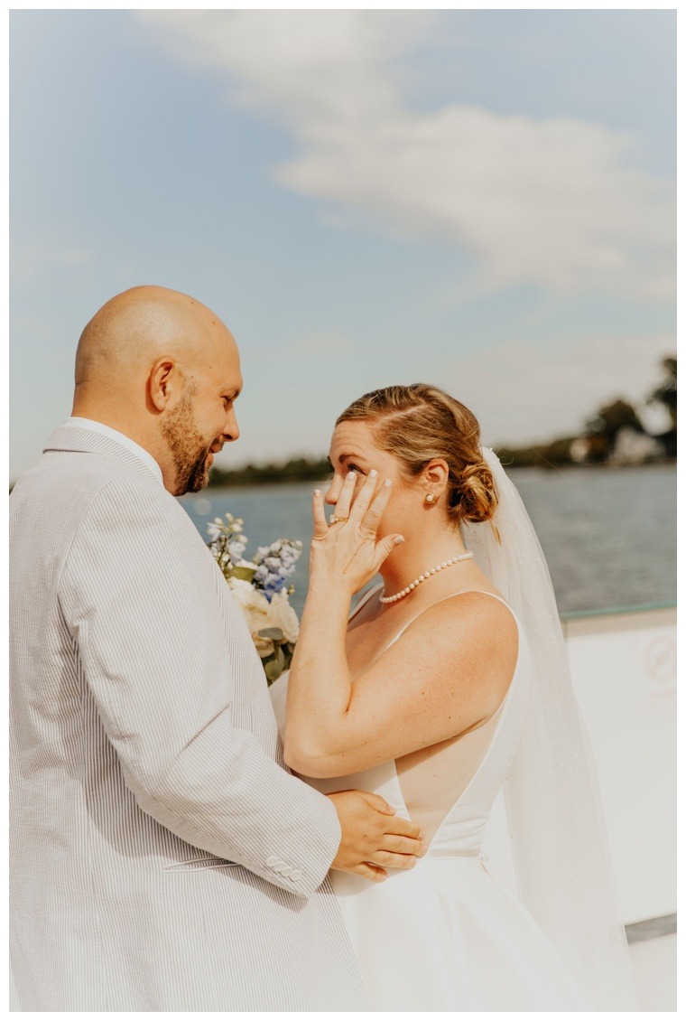 The bride and groom tear up as they get a first glimpse of each other on their wedding day | Island Creek Events | Bridal Photography