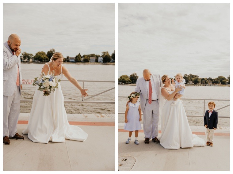 The bride and groom are greeted by their adorable junior guests