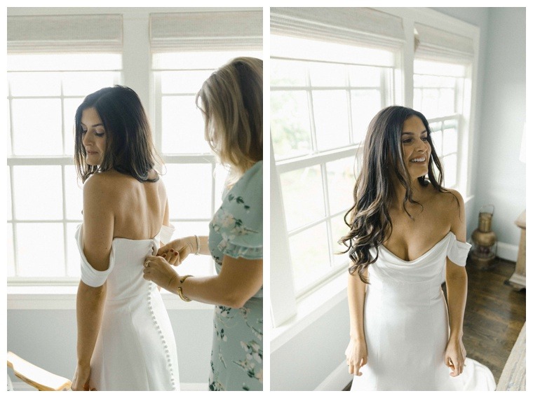 Bridal portrait photography at the Inn at Haven Harbour | Rock Hall Weddings | Chesapeake Bay Weddings | Getting ready pictures | Scoop neck wedding dress | off the shoulder wedding gown