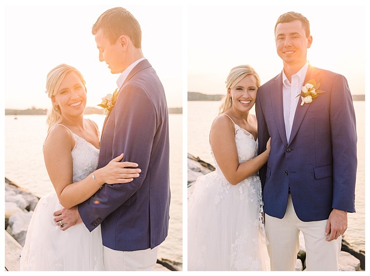 The newlyweds watch a stunning sunset together on the shores of the Tred Avon River with Laura's Focus Photography