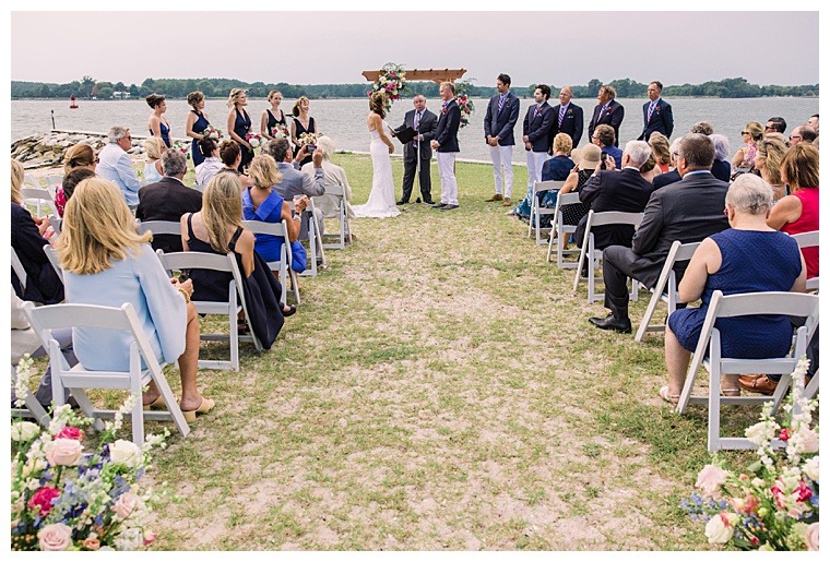 Barbie and Steve are surrounded by friends and family for their waterfront wedding day at Tred Avon Yacht Club